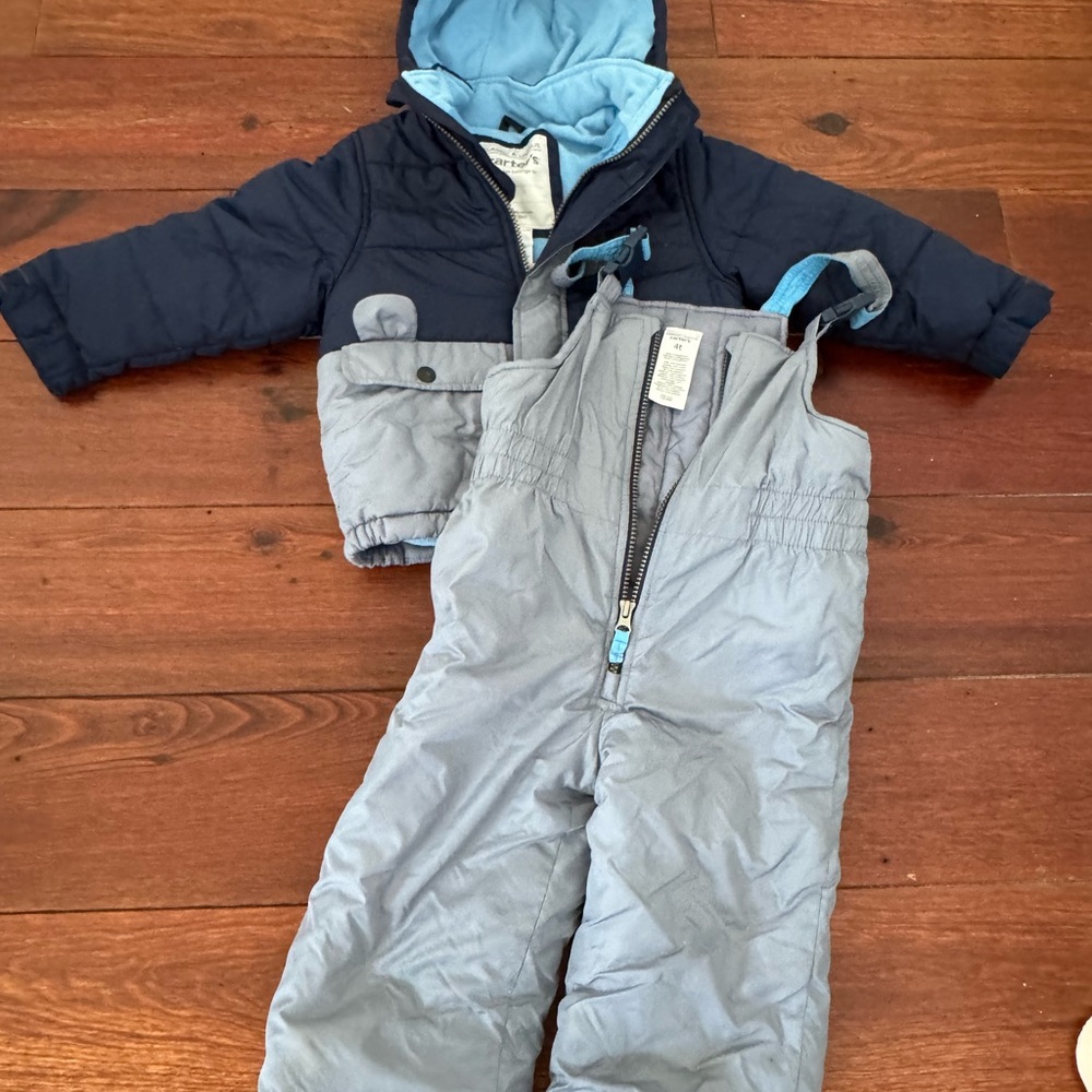 Carter's Blue and Gray Bear Snowsuit Set - 4T